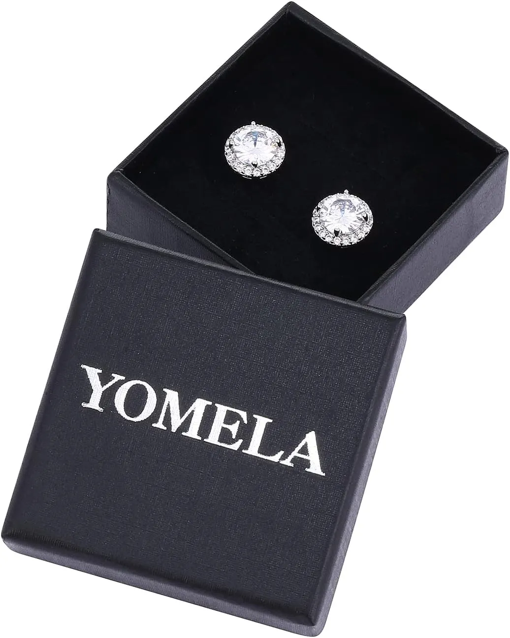 Cubic Zirconia Earrings Studs, CZ Stud Earrings YOMELA White Gold 10MM Square Round Teardrop Heart Halo Stud Earrings Hypoallergenic for Women