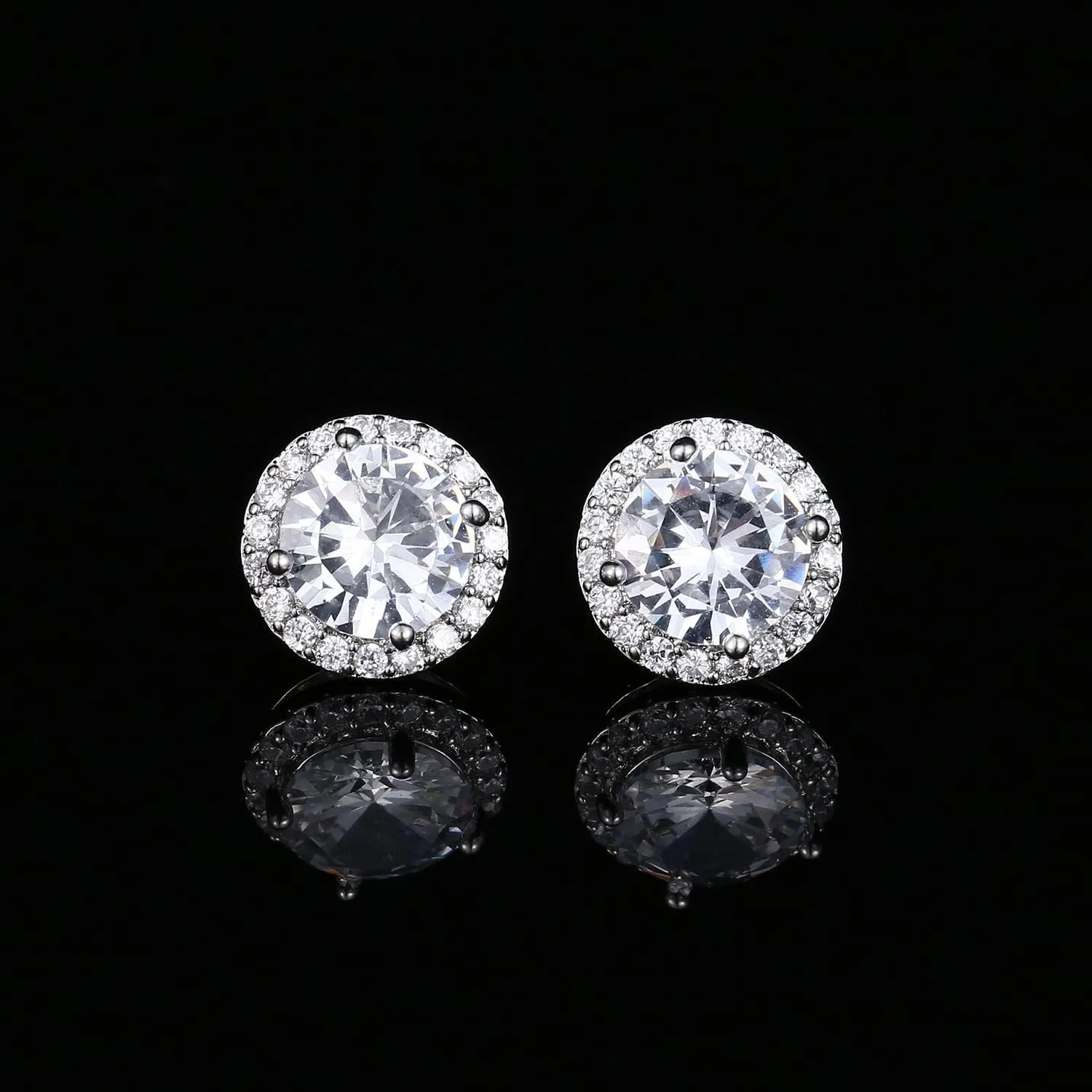 Cubic Zirconia Earrings Studs, CZ Stud Earrings YOMELA White Gold 10MM Square Round Teardrop Heart Halo Stud Earrings Hypoallergenic for Women