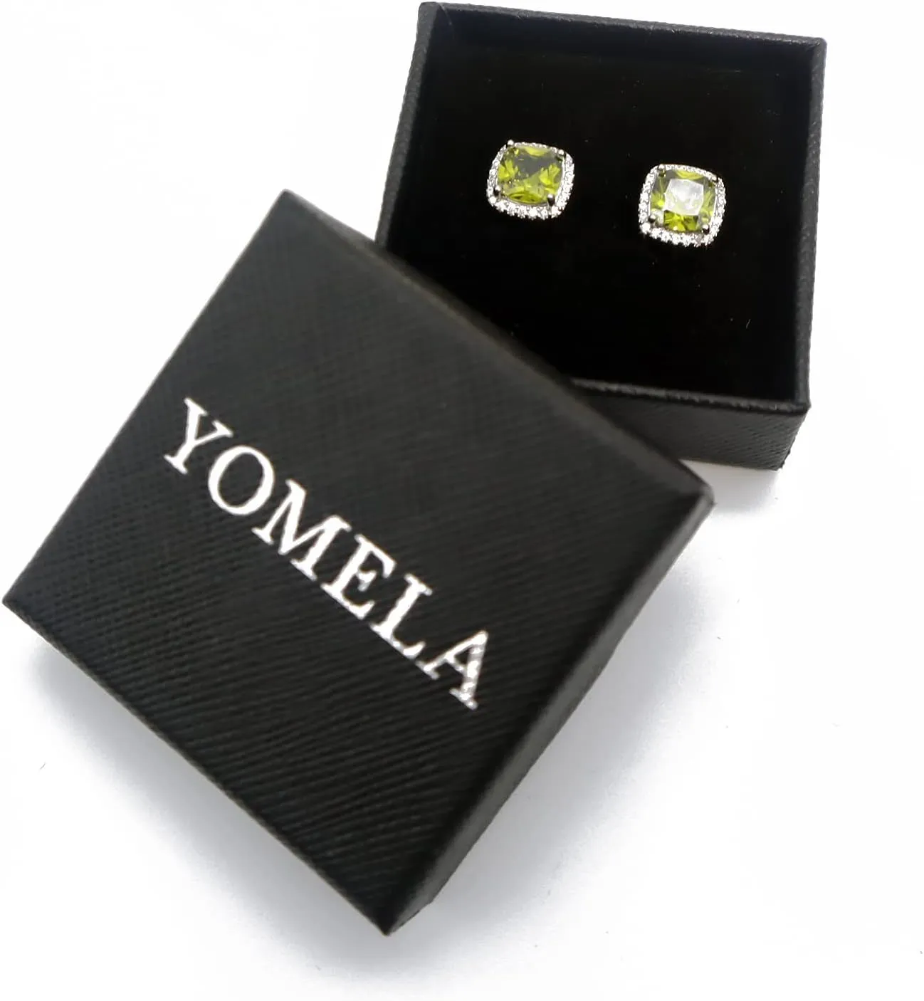 Cubic Zirconia Earrings Studs, CZ Stud Earrings YOMELA White Gold 10MM Square Round Teardrop Heart Halo Stud Earrings Hypoallergenic for Women