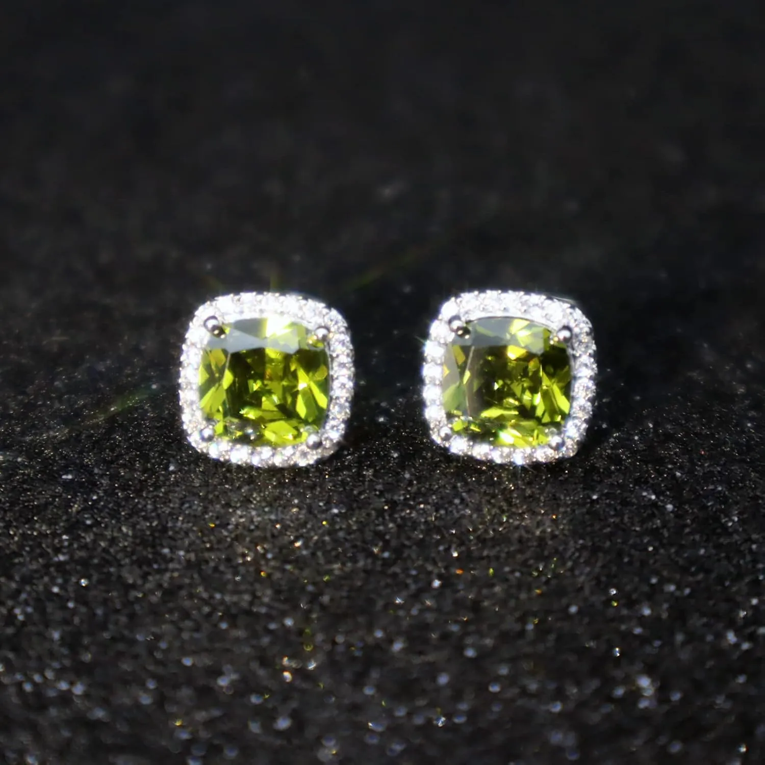 Cubic Zirconia Earrings Studs, CZ Stud Earrings YOMELA White Gold 10MM Square Round Teardrop Heart Halo Stud Earrings Hypoallergenic for Women