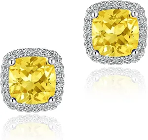 Cubic Zirconia Earrings Studs, CZ Stud Earrings YOMELA White Gold 10MM Square Round Teardrop Heart Halo Stud Earrings Hypoallergenic for Women