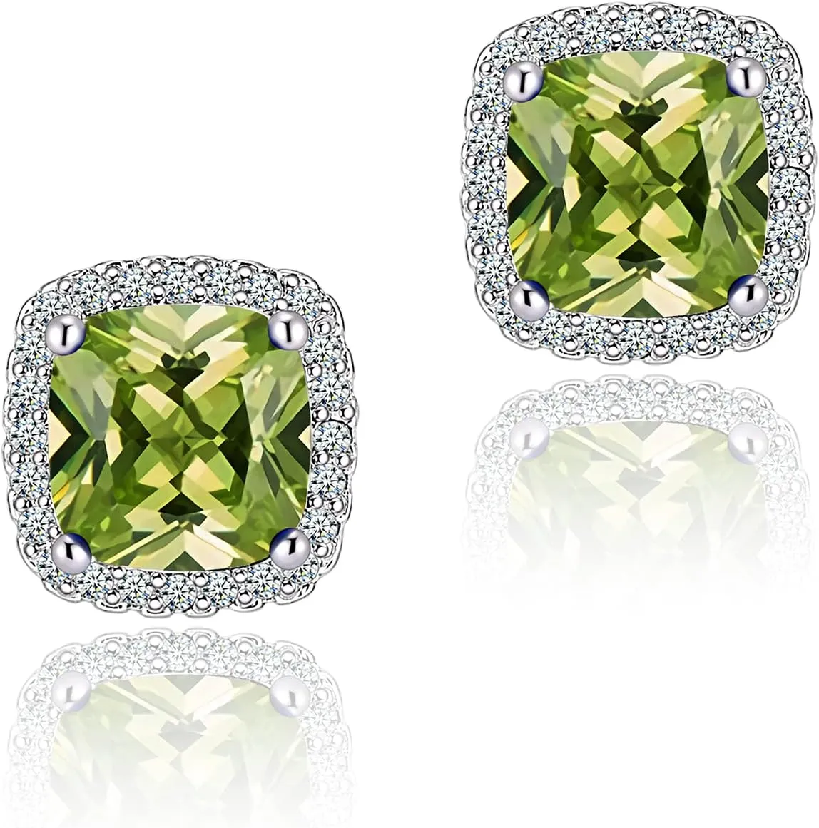 Cubic Zirconia Earrings Studs, CZ Stud Earrings YOMELA White Gold 10MM Square Round Teardrop Heart Halo Stud Earrings Hypoallergenic for Women