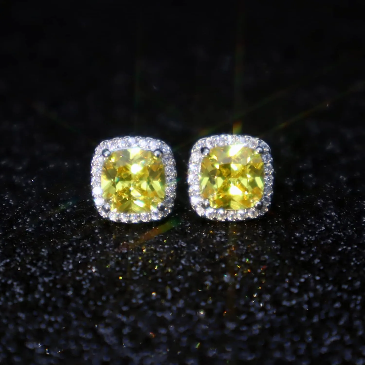 Cubic Zirconia Earrings Studs, CZ Stud Earrings YOMELA White Gold 10MM Square Round Teardrop Heart Halo Stud Earrings Hypoallergenic for Women