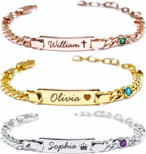 Custom Baby Birthstone Bracelets with Name for Infant Girls, Personalized 18K Gold Plated Bracelet Engraved Name Baby Birthday Gifts for Boys, Kids Jewelry for Girls