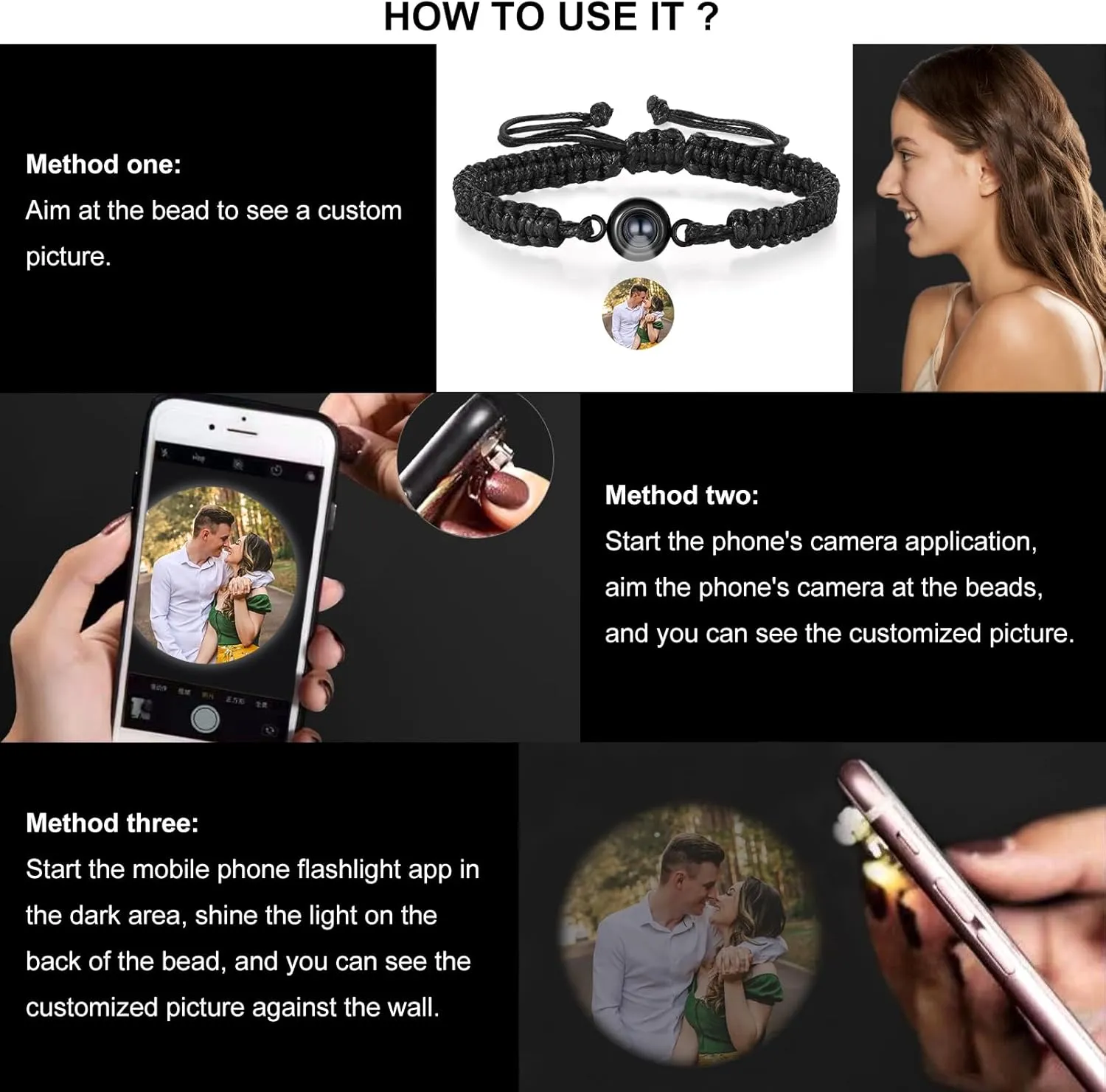 Custom Bracelets with Picture inside, Customized Projection Bracelet with Photo, Picture Bracelet Personalized Photo, Adjustable Bracelet Memorial Gifts Bracelet for Loss of Loved One