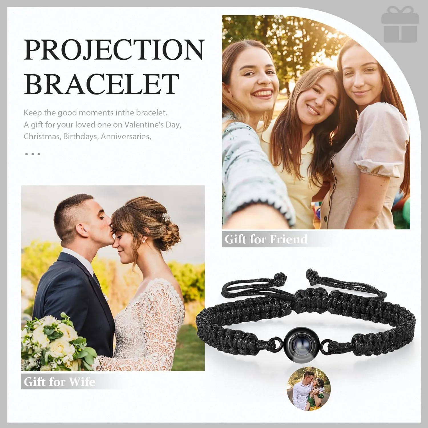 Custom Bracelets with Picture inside, Customized Projection Bracelet with Photo, Picture Bracelet Personalized Photo, Adjustable Bracelet Memorial Gifts Bracelet for Loss of Loved One
