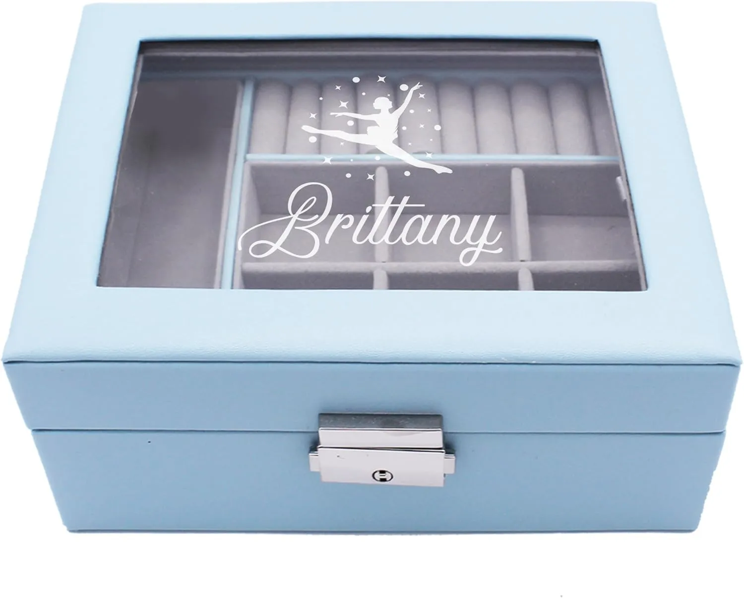 Custom Engraved Kids, Girls Jewelry Box with Name, Princess, Flower, Butterfly (Blue)
