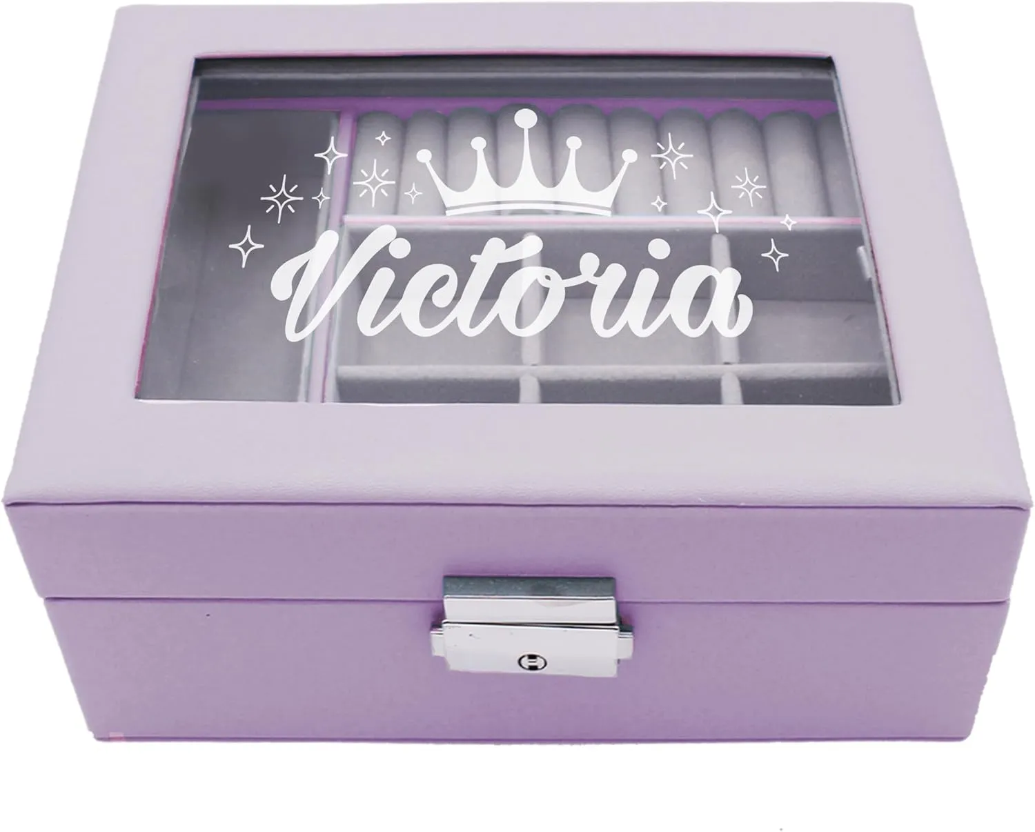 Custom Engraved Kids, Girls Jewelry Box with Name, Princess, Flower, Butterfly (Lavender)