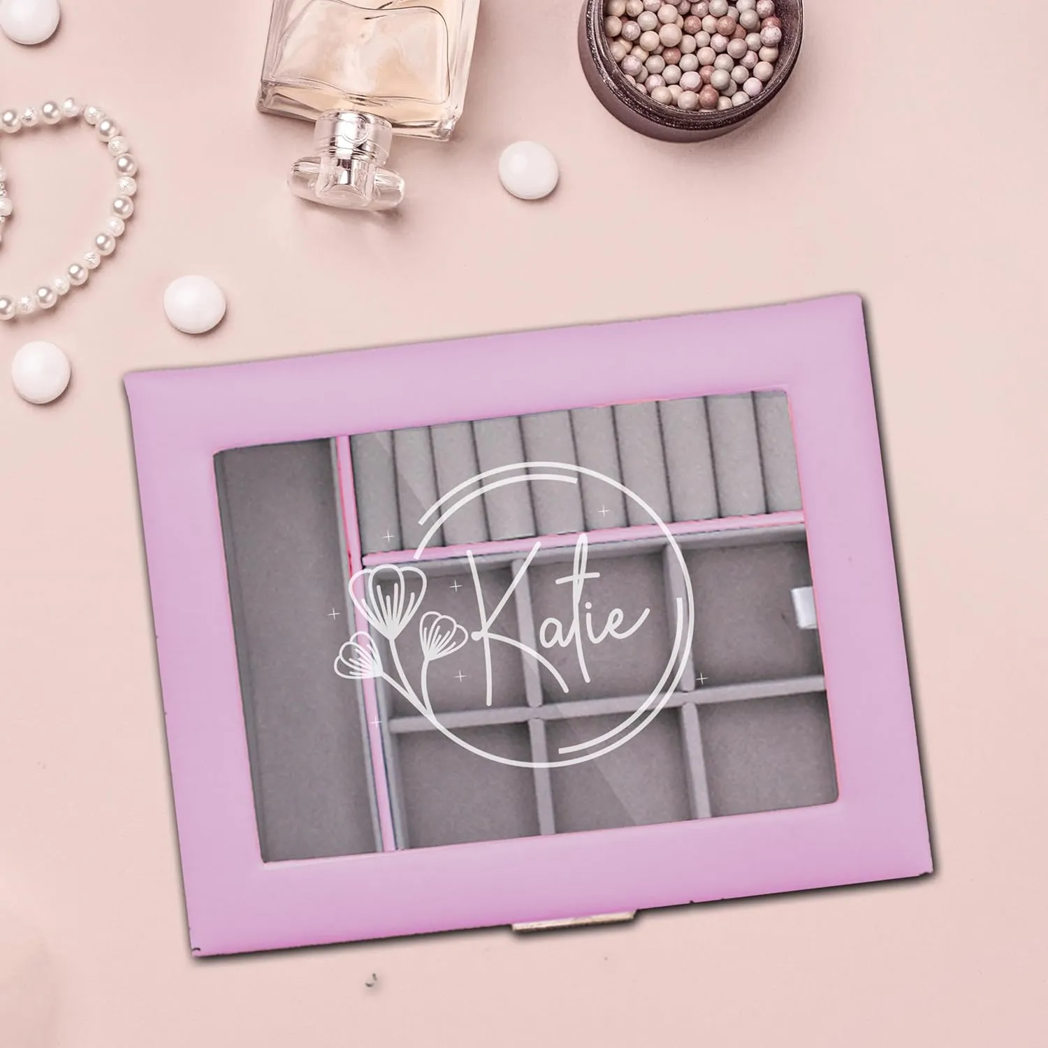Custom Engraved Kids, Girls Jewelry Box with Name, Princess, Flower, Butterfly (Lavender)