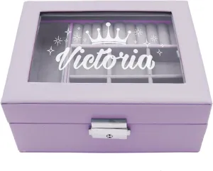 Custom Engraved Kids, Girls Jewelry Box with Name, Princess, Flower, Butterfly (Lavender)