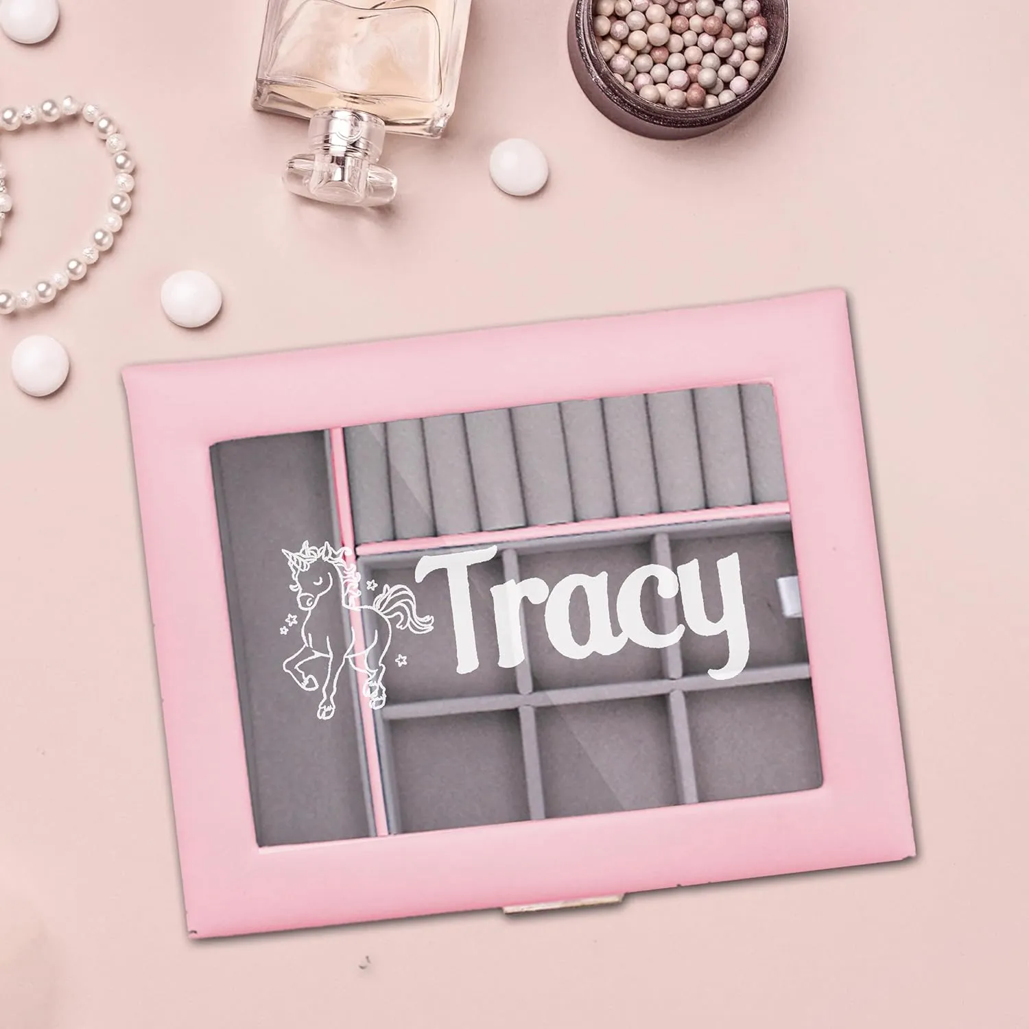 Custom Engraved Kids, Girls Jewelry Box with Name, Princess, Flower, Butterfly (Pink)