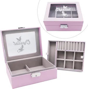 Custom Engraved Kids, Girls Jewelry Box with Name, Princess, Flower, Butterfly (Pink)