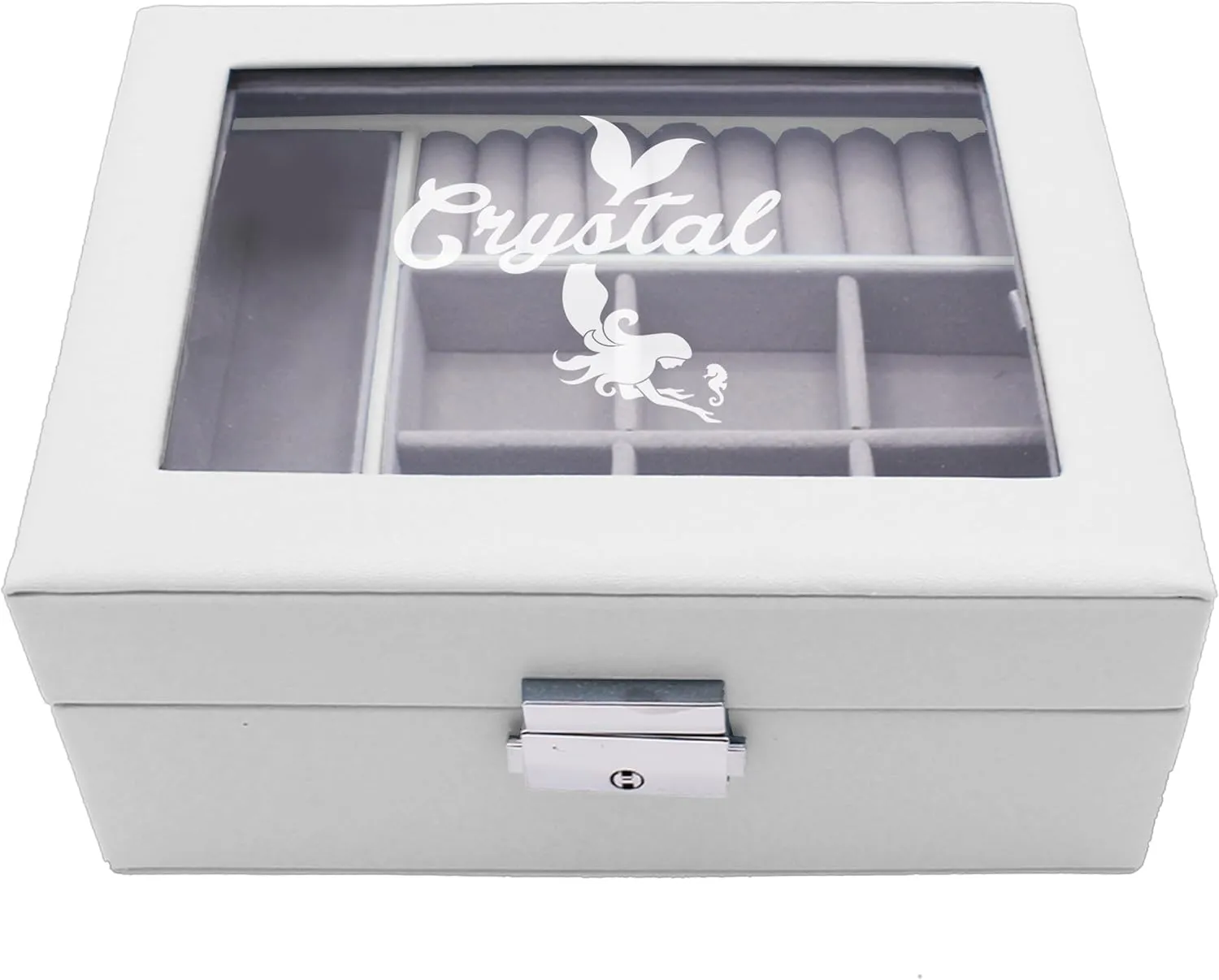 Custom Engraved Kids, Girls Jewelry Box with Name, Princess, Flower, Butterfly (White)