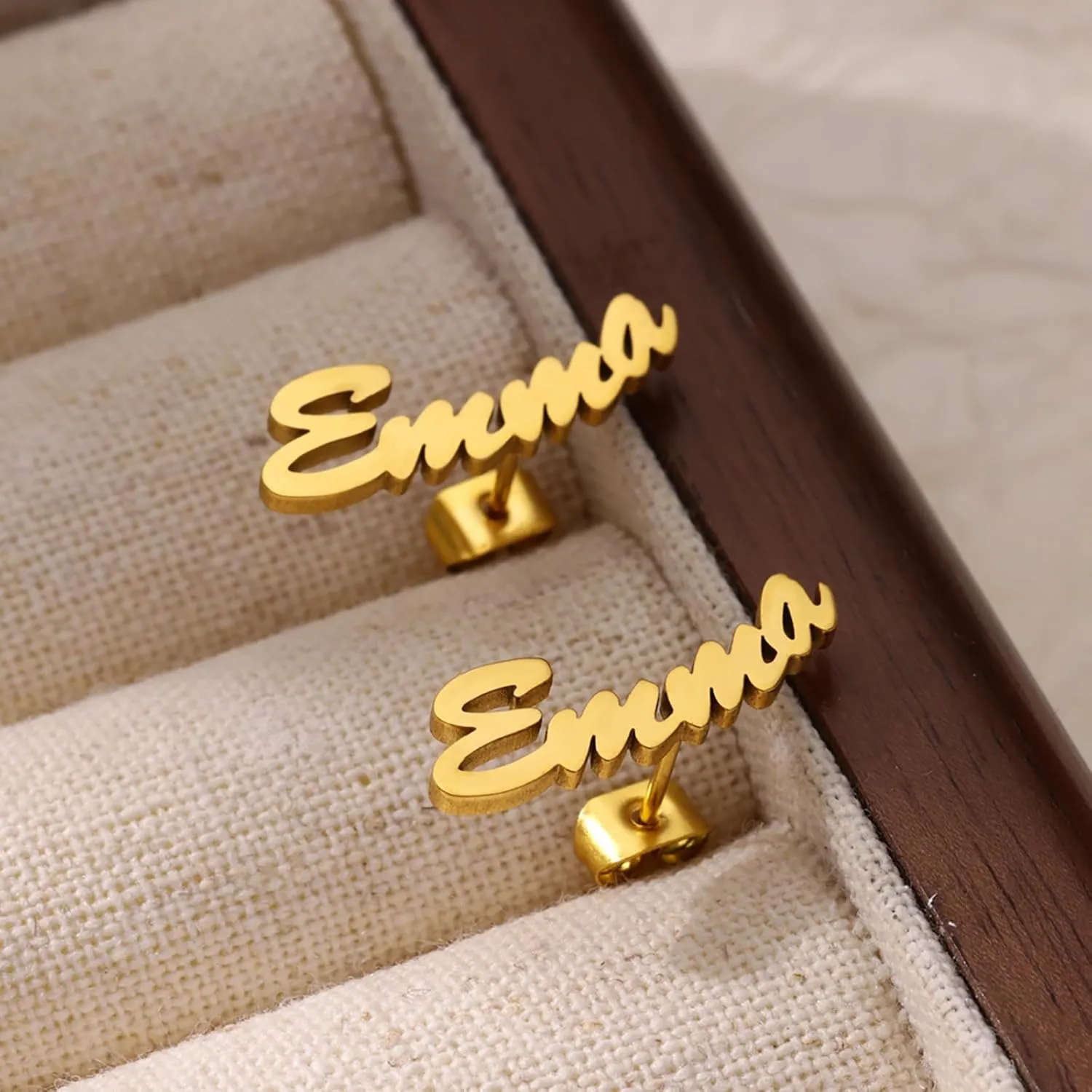 Custom Name Earrings, Personalized Name Earrings, 18K Gold Plated Stainless Steel Stud Earrings, Customized Gift for Her, Valentine's Day Gift, Bridesmaid Gift, Christmas Gift, Mother's Day Gift