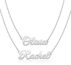 Custom Name Necklace Layered 2 Names Necklace Personalized for Women Sterling Silver Name Plate Necklaces Christmas Jewelry Gift for Mother