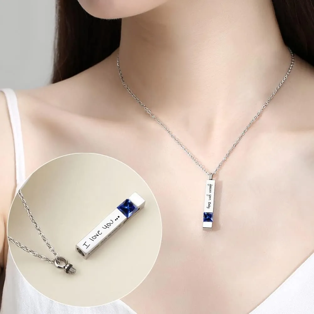 Custom Urn Necklaces for Ashes - Cremation Jewelry with Birthstone Crystals Name Necklace Pendant Personalized Memorial Keepsake for Ash Women Men Kids
