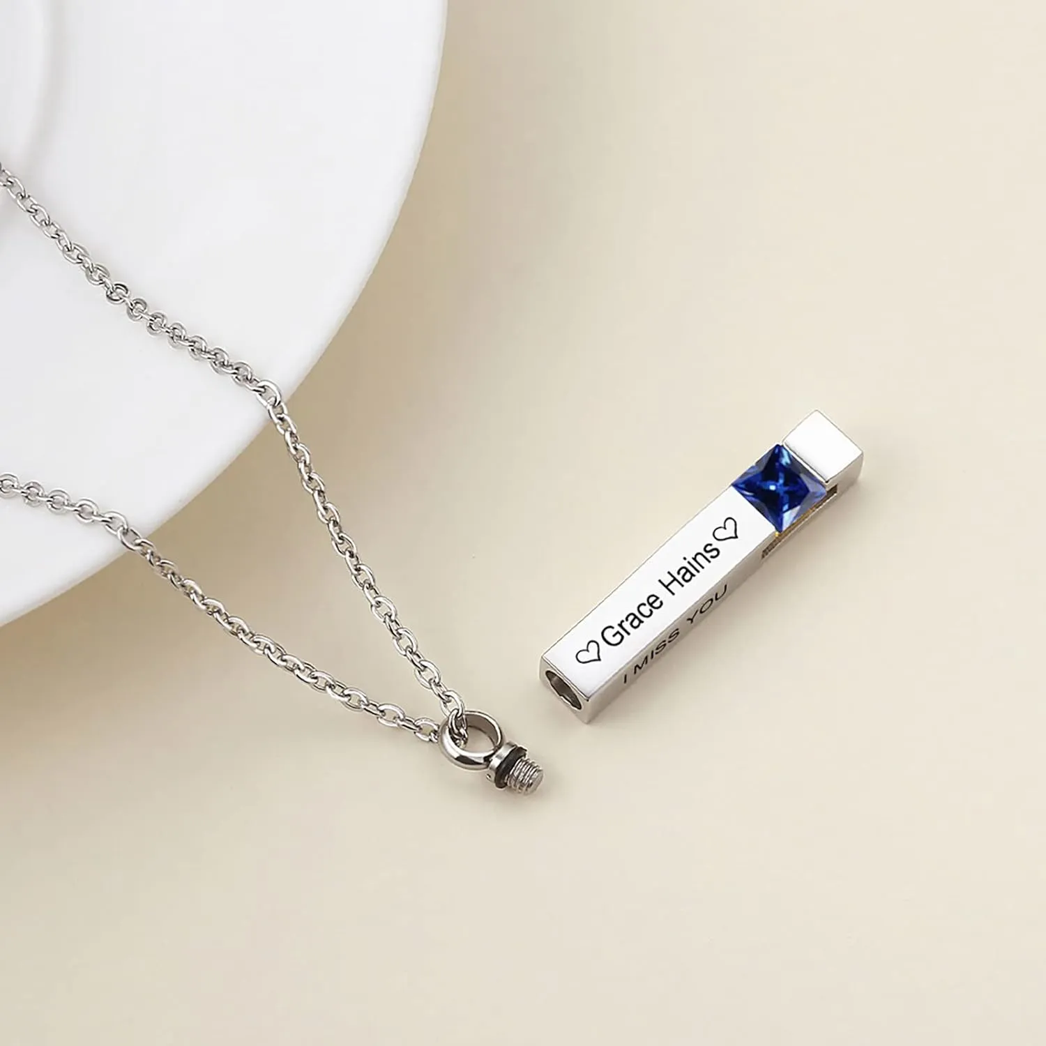 Custom Urn Necklaces for Ashes - Cremation Jewelry with Birthstone Crystals Name Necklace Pendant Personalized Memorial Keepsake for Ash Women Men Kids