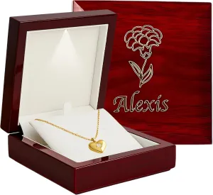 Custom Wooden Jewelry Gift Box with Light, Wood Case for Necklace, Bracelets, Personalized Engraved, Customized Name and Birth Flower Women, Mom, Bridesmaid Gifts