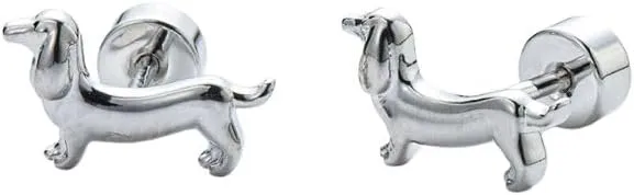 Cute Dachshund Dog Cartilage Helix Stud Earrings for Women Men Stainless Steel Puppy Animal Pet Screw Flat Back Tragus Tiny Studs Earring Adorable Christmas Jewelry Gifts Birthday 18G
