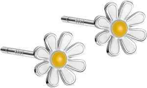 Cute Daisy Flower Tiny Stud Earrings for Women Cartilage 925 Sterling Silver Enameled Floral Hypoallergenic Small Studs Earring Dainty Birthday Jewelry Gifts