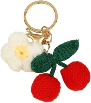 Cute Handmade Weaving Keychains Strawberry Cherry Flower Keychains Fruit Keychain Women Girls Bag Purse Car Accessories
