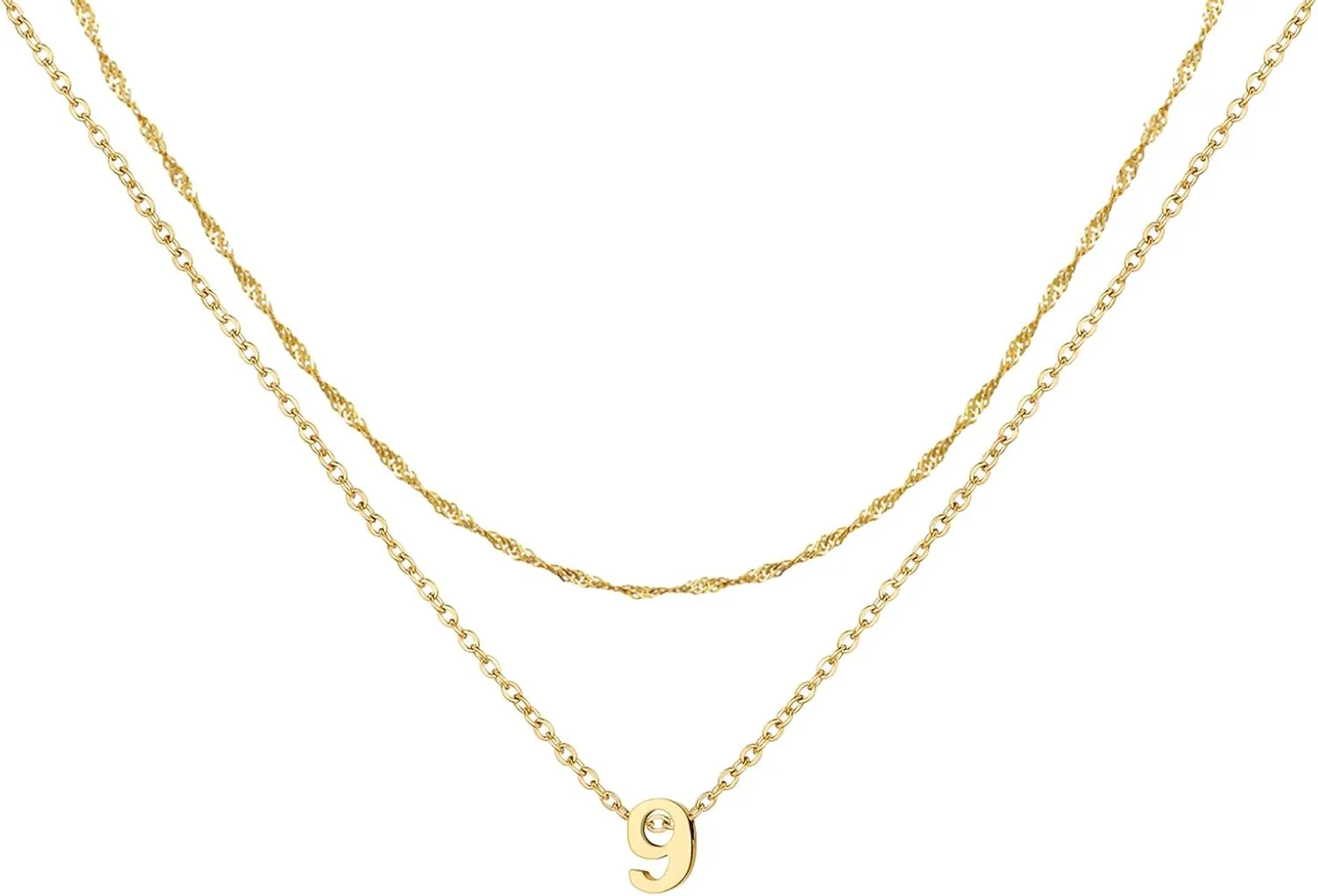 Cute Number Pendant Necklace for Women, 14K Gold Plated Dainty Layered Stainless Steel Chain Y Necklaces Sports Jewelry Birthday Gifts