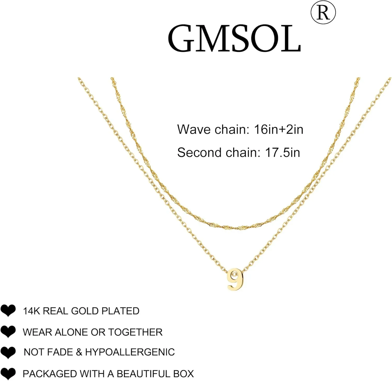 Cute Number Pendant Necklace for Women, 14K Gold Plated Dainty Layered Stainless Steel Chain Y Necklaces Sports Jewelry Birthday Gifts