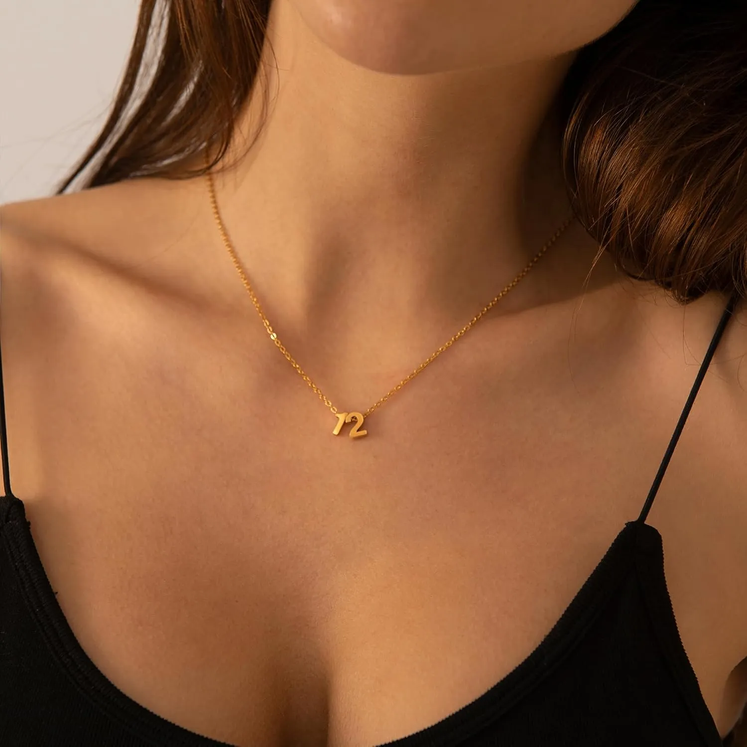 Cute Number Pendant Necklace for Women, 14K Gold Plated Dainty Layered Stainless Steel Chain Y Necklaces Sports Jewelry Birthday Gifts