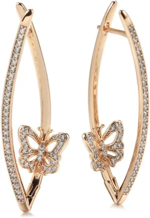 CZ Bar Butterfly Hoop Earrings for Women Cubic Zirconia Long Arc Bars Dangle Drop Click-top Huggie Hoops Earring Hypoallergenic Exquisite Birthday Christmas Wedding Jewelry Gifts