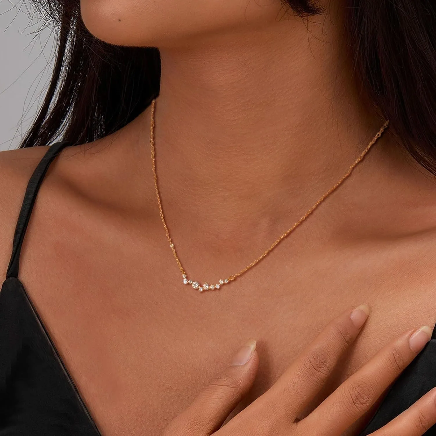 CZ Diamond Necklace for Women Dainty Square Cubic Zirconia Splints Solitaire Pendant Necklace for women 14kGold/Silver Plated Different Width Square CZ Pendant Necklaces Simulated Diamond Bridesmaid Jewelry for Women