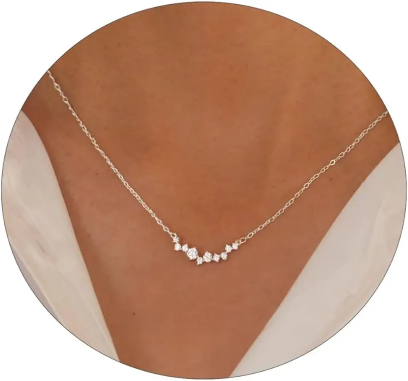 CZ Diamond Necklace for Women Dainty Square Cubic Zirconia Splints Solitaire Pendant Necklace for women 14kGold/Silver Plated Different Width Square CZ Pendant Necklaces Simulated Diamond Bridesmaid Jewelry for Women