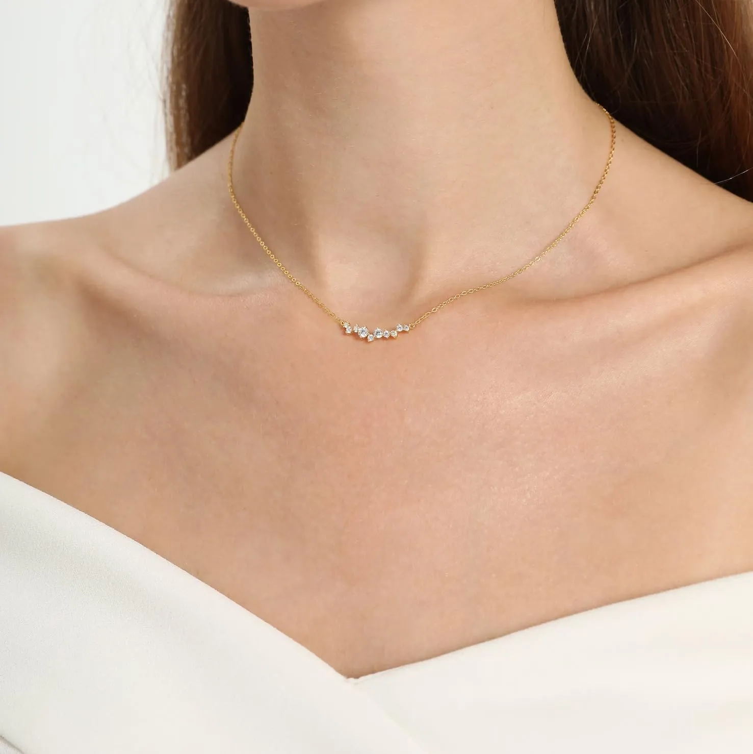 CZ Diamond Necklace for Women Dainty Square Cubic Zirconia Splints Solitaire Pendant Necklace for women 14kGold/Silver Plated Different Width Square CZ Pendant Necklaces Simulated Diamond Bridesmaid Jewelry for Women