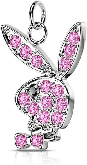 CZ Paved Playboy Bunny with Lobster Claw for Belly rings, Bracelets and More Carm