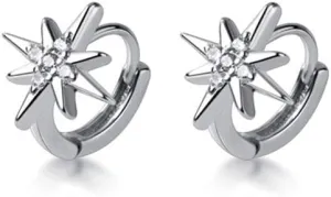 CZ Star Tiny Small Hoop Earrings S925 Sterling Silver for Women Girls Delicate Crystal Diamond Small Huggie Hoops Cartilage Earring Cuffs Wrap Studs Fashion Jewelry Gifts Sensitive Ears