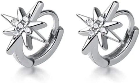 CZ Star Tiny Small Hoop Earrings S925 Sterling Silver for Women Girls Delicate Crystal Diamond Small Huggie Hoops Cartilage Earring Cuffs Wrap Studs Fashion Jewelry Gifts Sensitive Ears