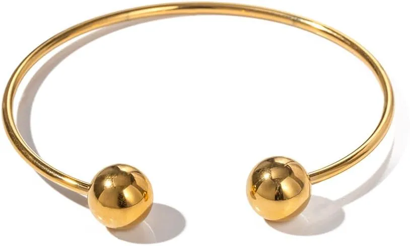 Dainty Ball Cuff Bracelet for Women Simple Delicate Thin Cuff Bangle Hook Bracelet Adjustable Open Wrap Bracelet Anklet Love Friendship Gift Stainless Steel 18K Gold Plated Minimalist Jewelry