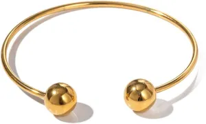 Dainty Ball Cuff Bracelet for Women Simple Delicate Thin Cuff Bangle Hook Bracelet Adjustable Open Wrap Bracelet Anklet Love Friendship Gift Stainless Steel 18K Gold Plated Minimalist Jewelry