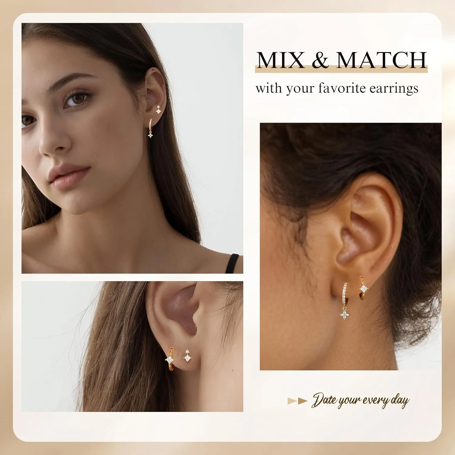 Dainty Earrings Set for Women, Gold|Silver Emerald Green | Shiny CZ Hoop Stud Earrings Set, 14K Gold Plated Hypoallergenic Lightweight No Tarnish No Lead & Nickel