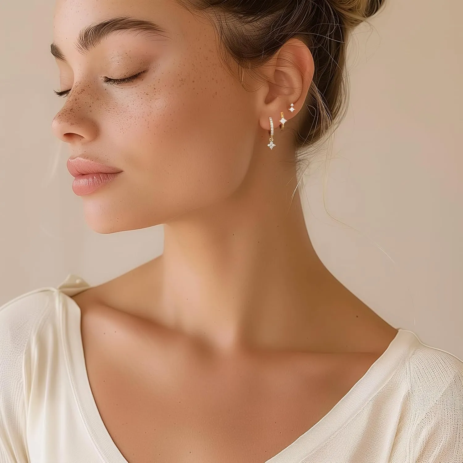 Dainty Earrings Set for Women, Gold|Silver Emerald Green | Shiny CZ Hoop Stud Earrings Set, 14K Gold Plated Hypoallergenic Lightweight No Tarnish No Lead & Nickel
