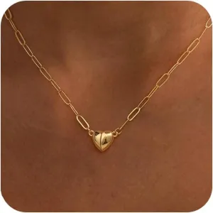 Dainty Heart Pendant Necklace for Women - 14K Gold Plated Cute Non Tarnish Satellite Paperclip O-Chain Layered Necklaces Trendy Festival Jewelry Gift