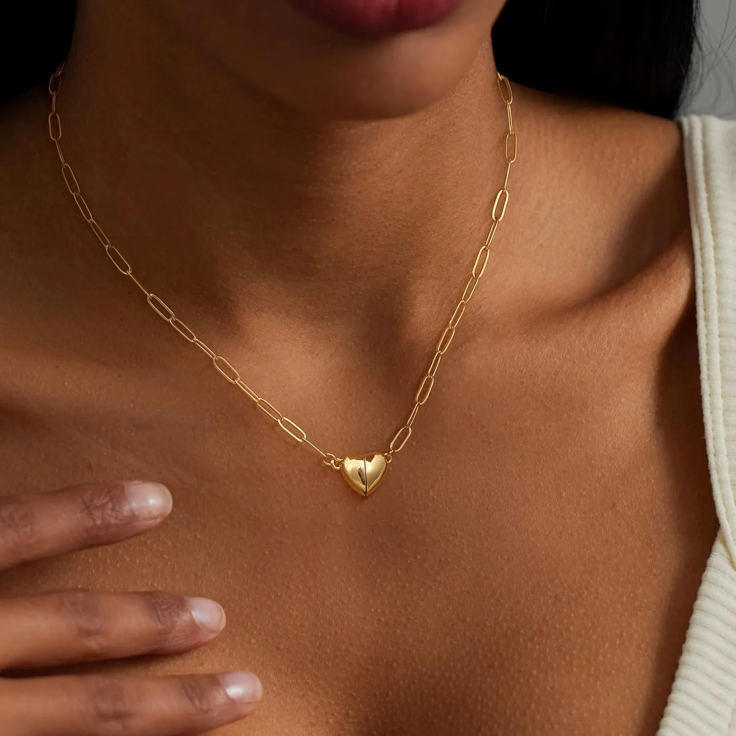 Dainty Heart Pendant Necklace for Women - 14K Gold Plated Cute Non Tarnish Satellite Paperclip O-Chain Layered Necklaces Trendy Festival Jewelry Gift