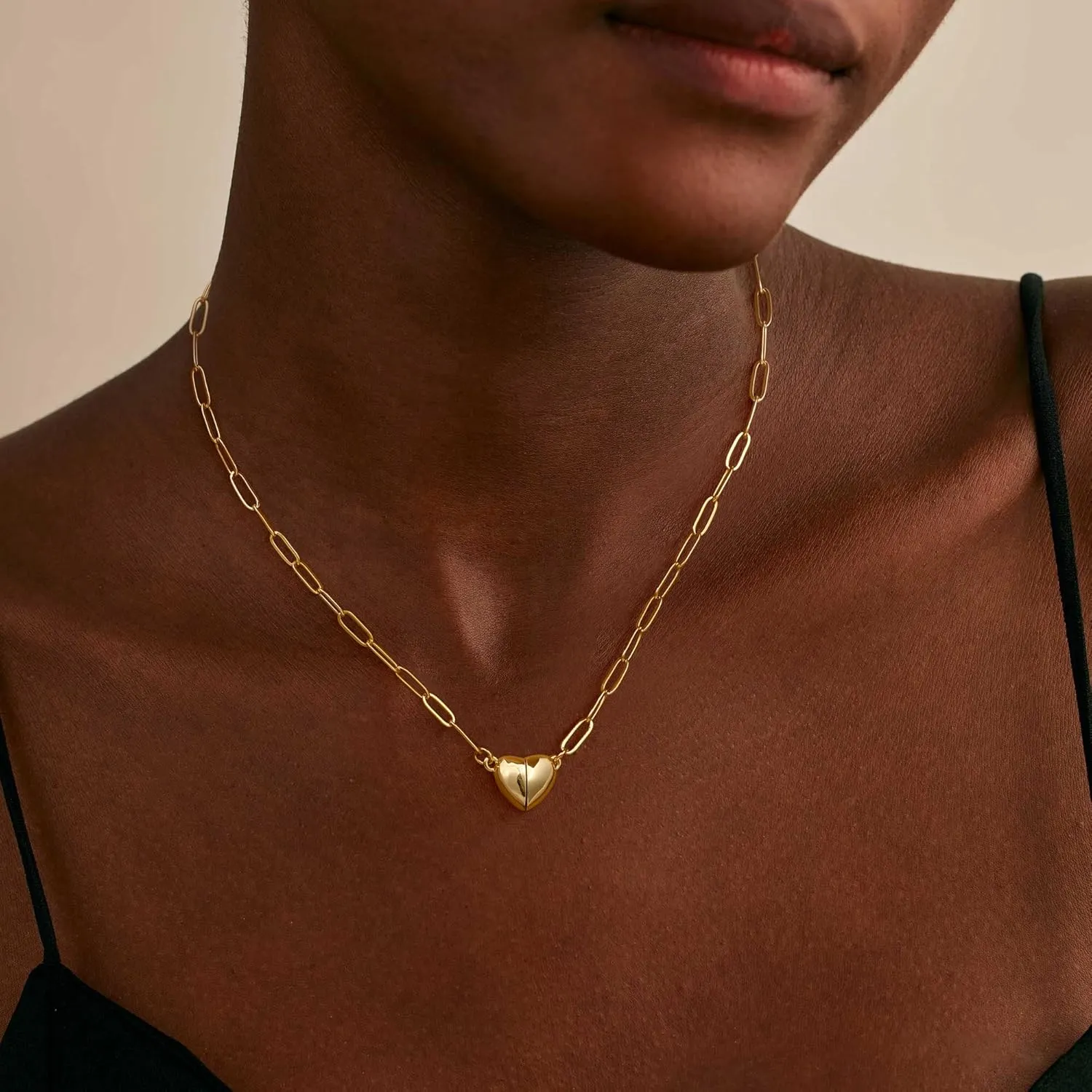 Dainty Heart Pendant Necklace for Women - 14K Gold Plated Cute Non Tarnish Satellite Paperclip O-Chain Layered Necklaces Trendy Festival Jewelry Gift