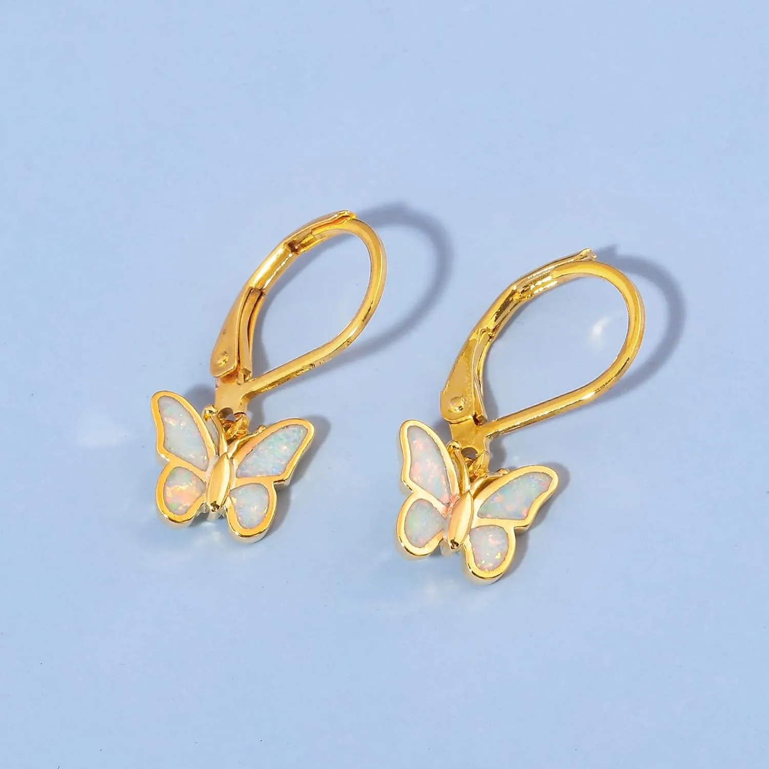 Dainty Leverback Opal Hoop Earrings 14K Gold Plated Butterfly Dangle Earrings Cute Huggie Hoops Jewelry Christmas Gifts