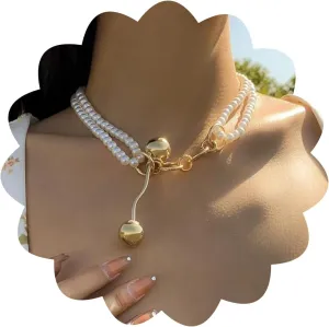 Dainty Pearl Pendant Necklaces Layered Baroque Choker Necklace Vintage White Pearl Chain Necklace Faux Pearls Statement Jewelry Gift for Women