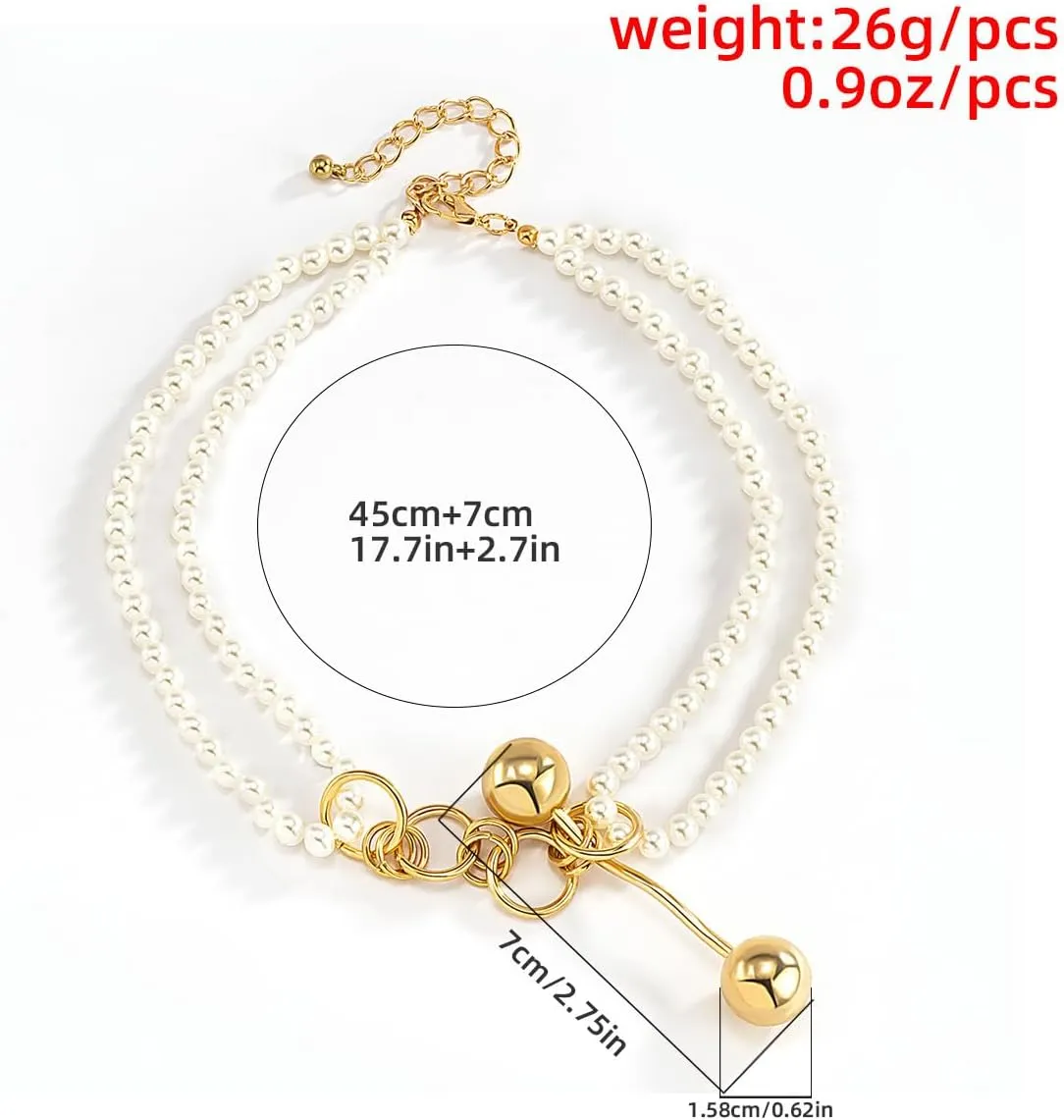 Dainty Pearl Pendant Necklaces Layered Baroque Choker Necklace Vintage White Pearl Chain Necklace Faux Pearls Statement Jewelry Gift for Women
