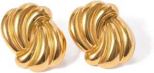 Dainty Sea Wave Knot Chunky Stud Earrings for Women 18K Gold Plated Stainless Steel Geometric Twist Knot Big Studs Hypoallergenic Unique Design Fashion Trendy Jewelry Gift Her