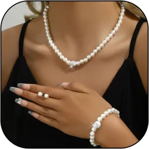 Dcfywl731 Pearl Jewelry Set for Women Pearls Necklace and Earring Set Chunky Pearl Necklaces for Women Prom Jewelry Big Pearls Charm Choker Wedding Jewelry Sets for Brides