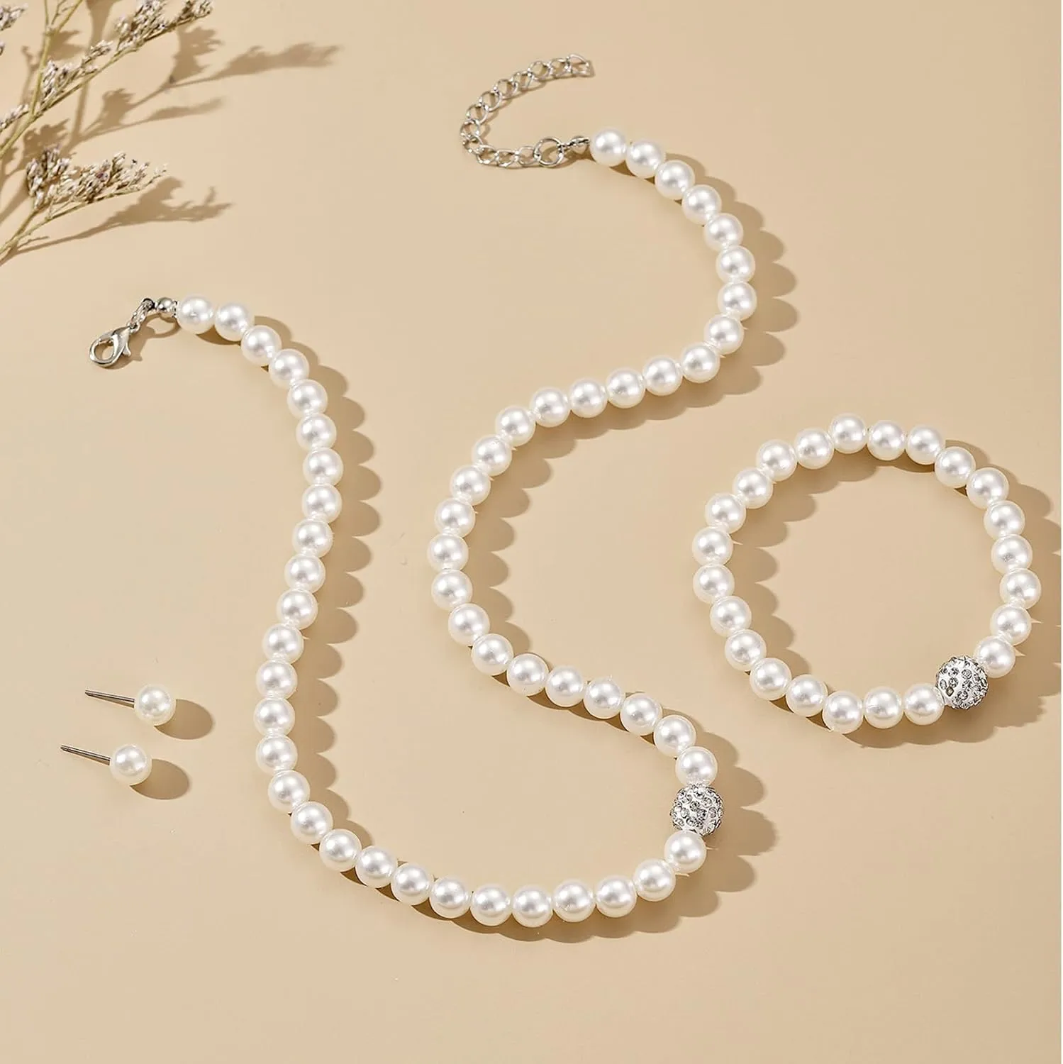 Dcfywl731 Pearl Jewelry Set for Women Pearls Necklace and Earring Set Chunky Pearl Necklaces for Women Prom Jewelry Big Pearls Charm Choker Wedding Jewelry Sets for Brides