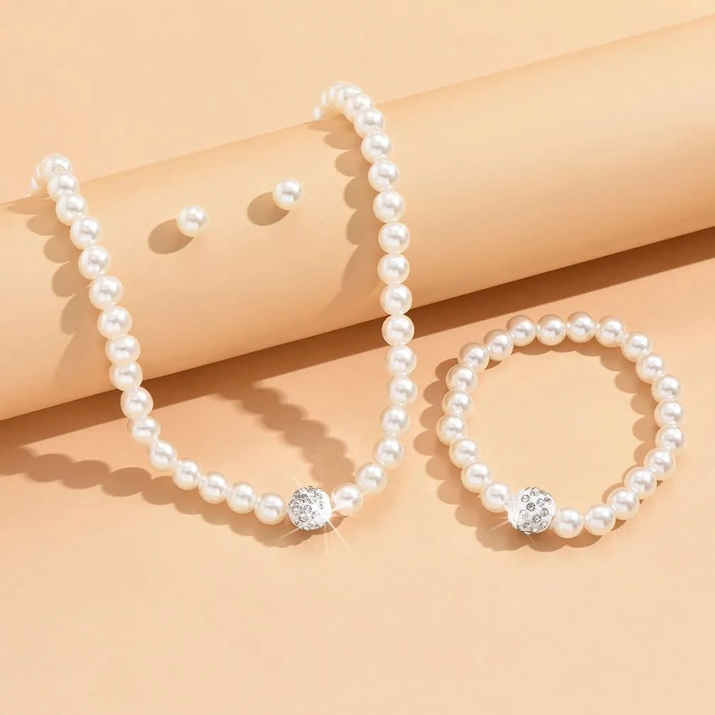 Dcfywl731 Pearl Jewelry Set for Women Pearls Necklace and Earring Set Chunky Pearl Necklaces for Women Prom Jewelry Big Pearls Charm Choker Wedding Jewelry Sets for Brides