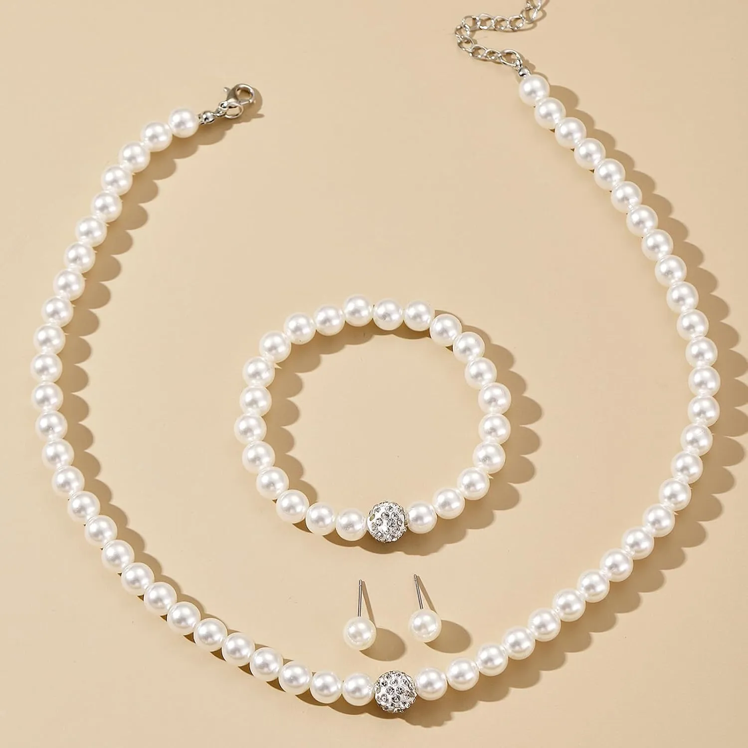 Dcfywl731 Pearl Jewelry Set for Women Pearls Necklace and Earring Set Chunky Pearl Necklaces for Women Prom Jewelry Big Pearls Charm Choker Wedding Jewelry Sets for Brides
